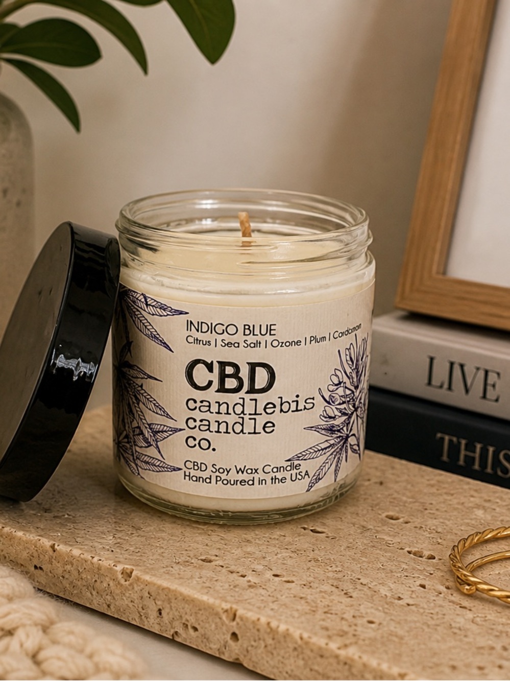 Candlebis Candle Co Indigo Blue Candle | Soy Wax | Citrus Sea Salt Ozone